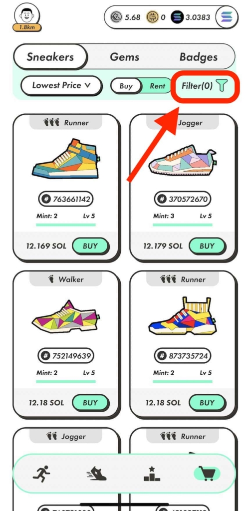 STEPN（ステップン）で「NFTスニーカー（靴）」を購入する方法