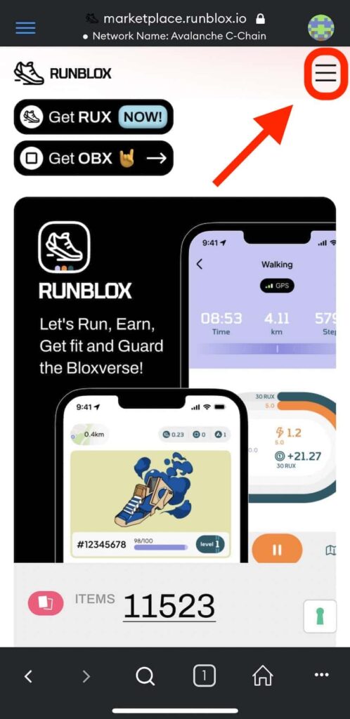 【スマホ完結】RunBlox（ランブロックス）のマーケットプレイスとMetaMask（メタマスク）と接続する