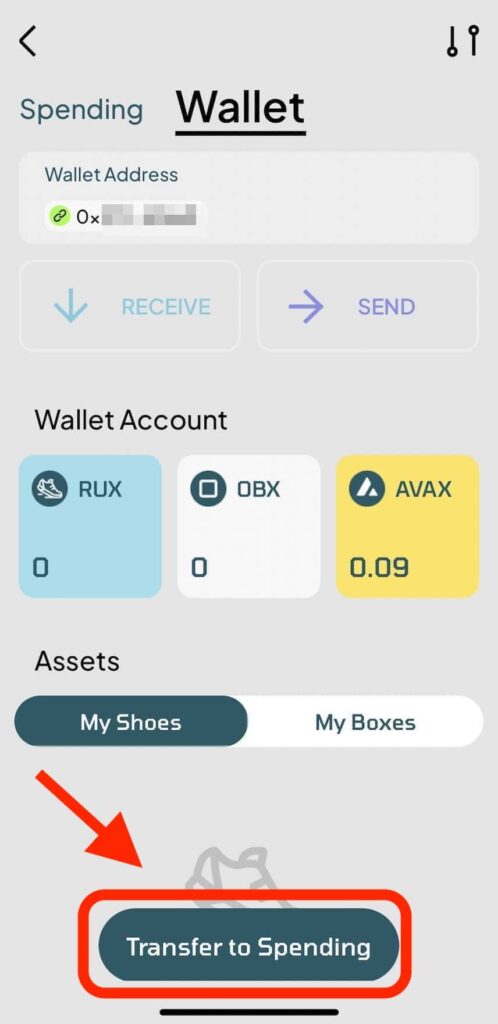 【スマホ】RunBlox（ランブロックス）のWallet（ウォレット）に入金したAVAXをSpending（スペンディング）に移動する方法