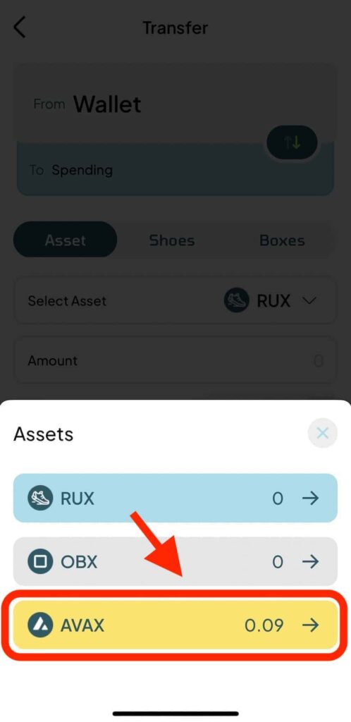 【スマホ】RunBlox（ランブロックス）のWallet（ウォレット）に入金したAVAXをSpending（スペンディング）に移動する方法