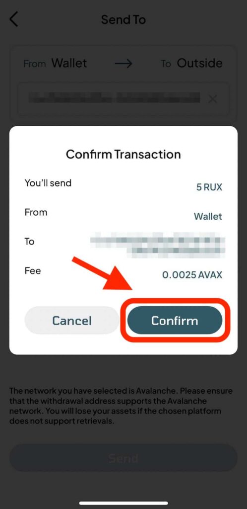 Wallet（ウォレット）にあるRUXをMEXCに出金・送金する